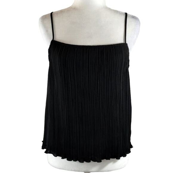 MA Madewell Black Square Neck Stretch Plissé Pleated Crop Cami Tank Top NWT M - Picture 1 of 12